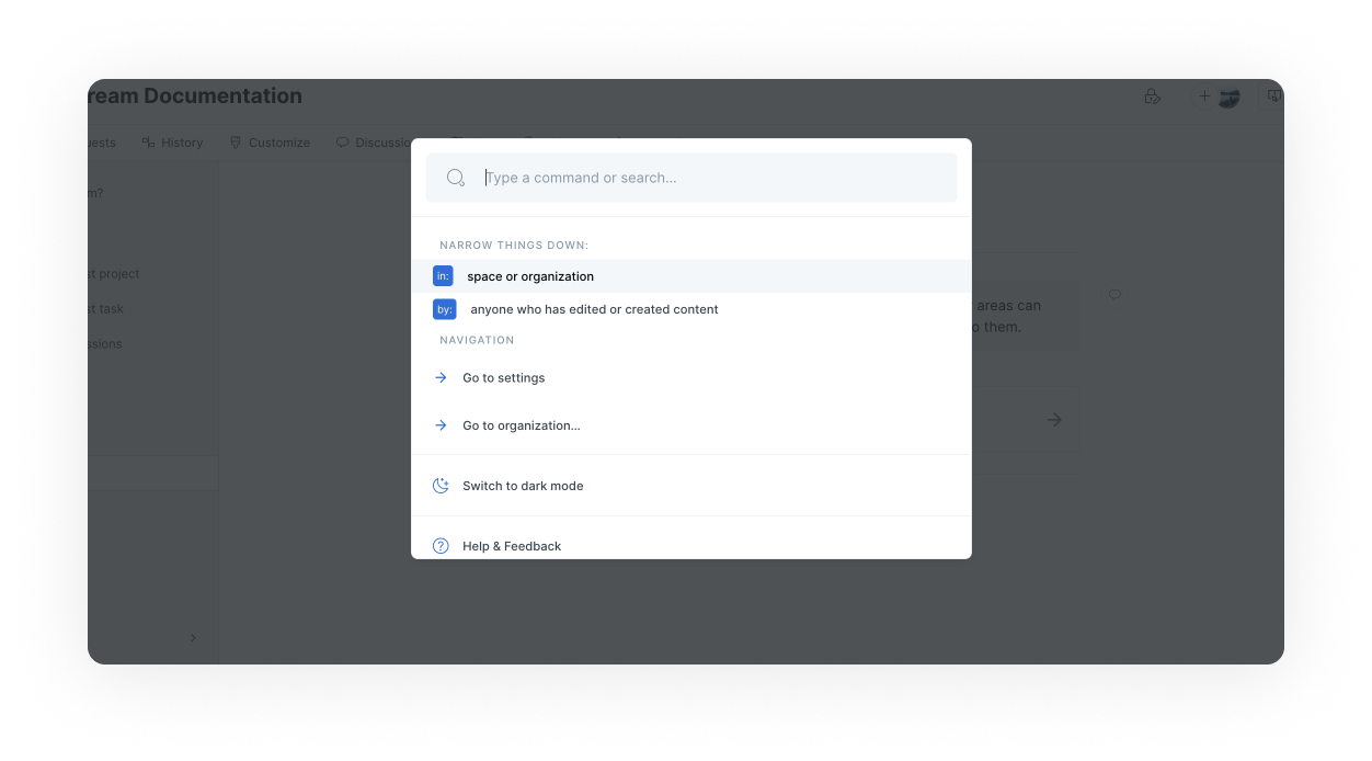 Open Quick find palette, which you to type in command or search a specific term